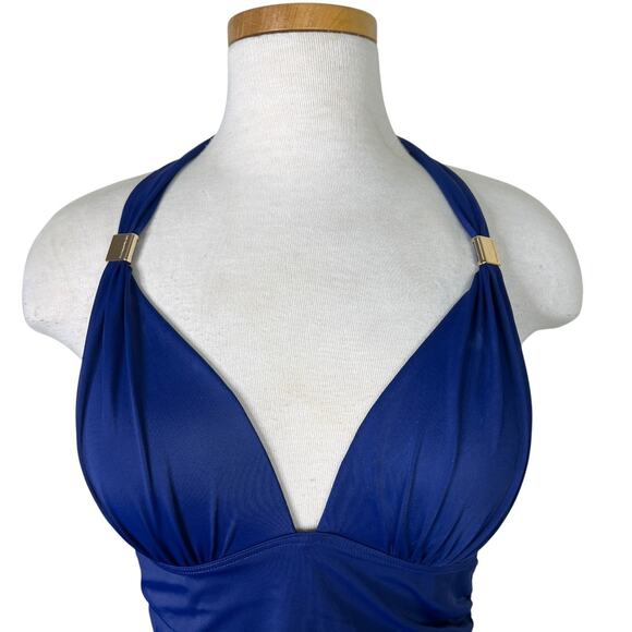 Victorias Secret The Forever One Piece Navy Blue Swimsuit Ruched Halter Large - Picture 3 of 5